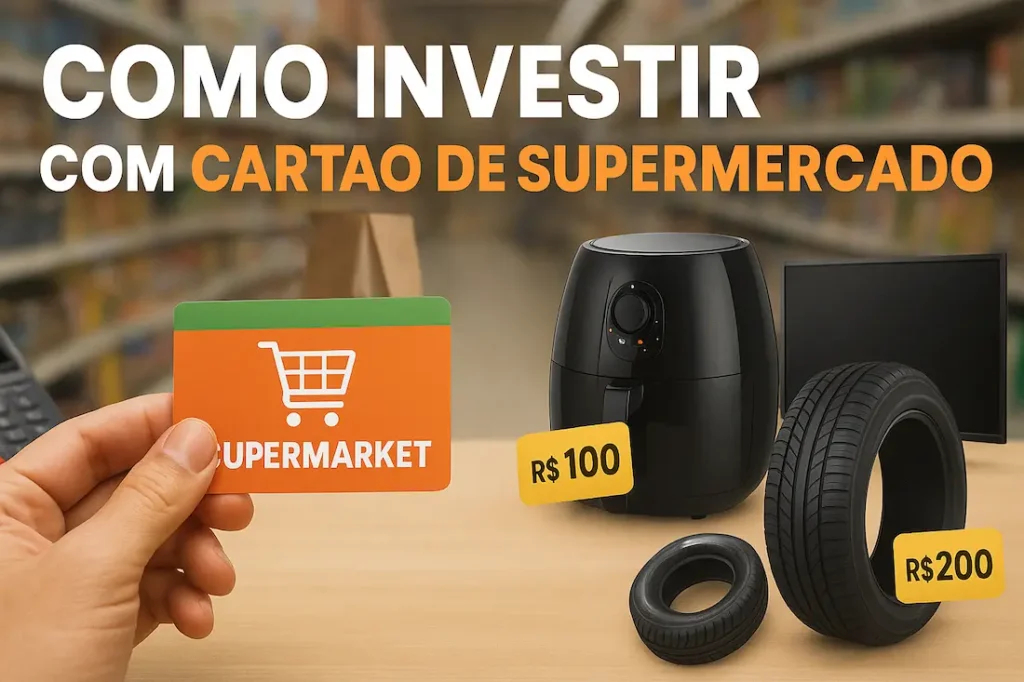 Cartão de crédito e itens a venda ao fundo