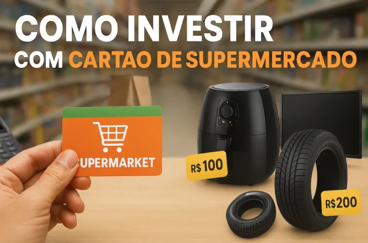 Cartão de crédito e itens a venda ao fundo