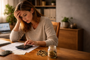 mulher pensando na armaldilha financeira que entrou